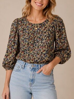 Papaya Woman Floral Print Puff Sleeve Blouse Size 12 Boho Cottagecore
